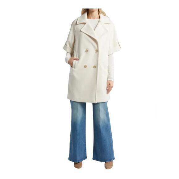 NEW! Sam Edelman Women’s Size Medium Cream Double Breasted Cape Coat K260 - Picture 1 of 17